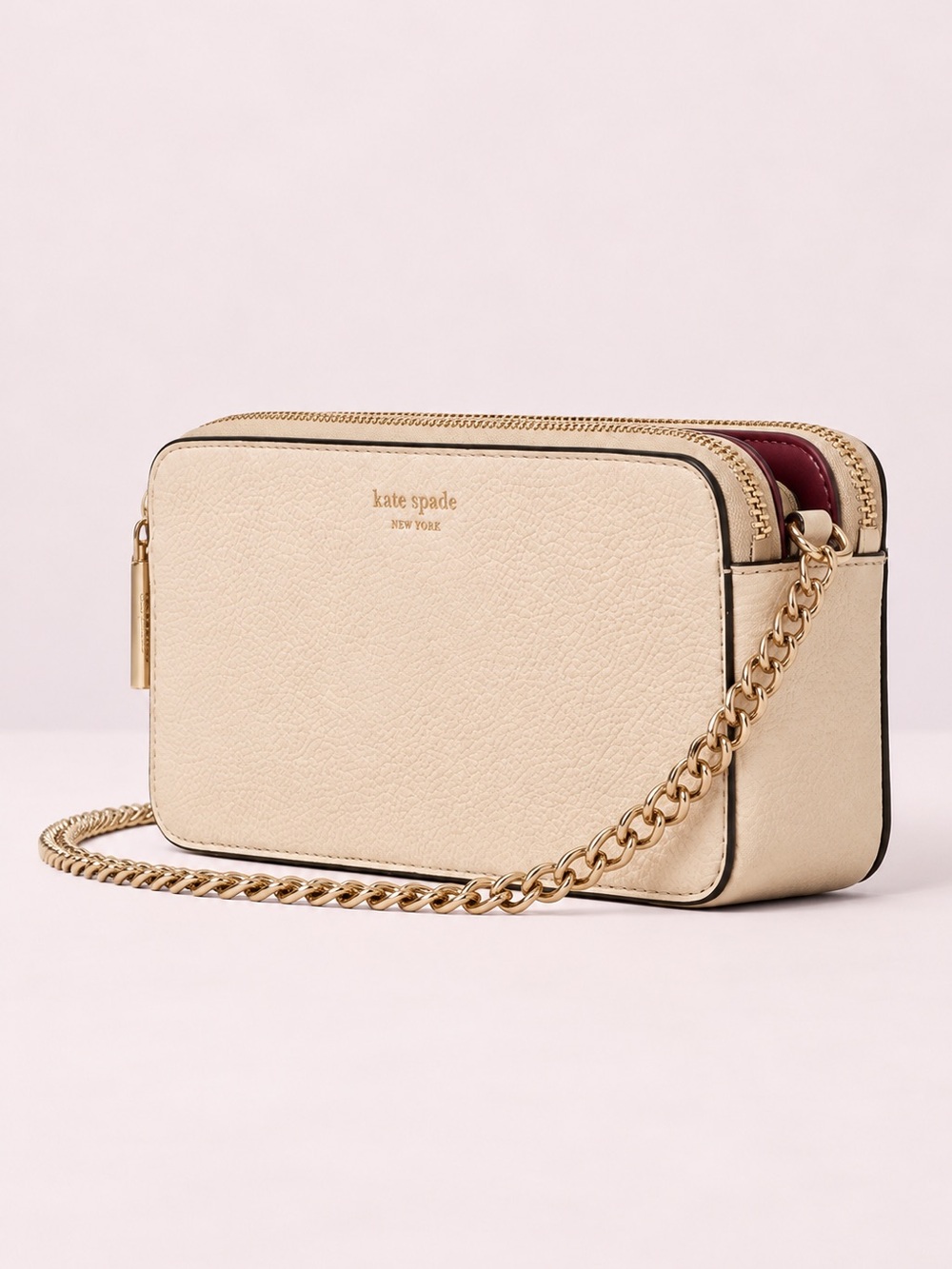 KATE SPADE Margaux Double Zip Mini Crossbody Clutch Wallet Pale Vellum